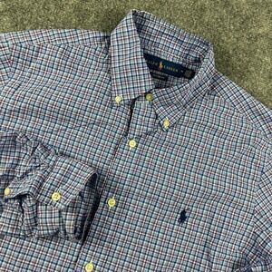 Ralph Lauren Button Down Shirt Mens M Blue Purple Plaid Classic Fit Long Sleeve